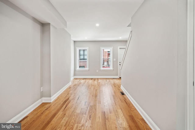 interior space with light hardwood / wood-style floors