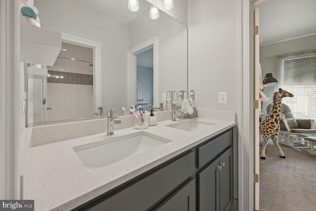 bathroom featuring vanity and walk in shower