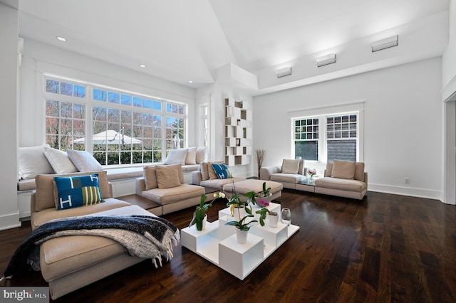 living room with dark wood-type flooring