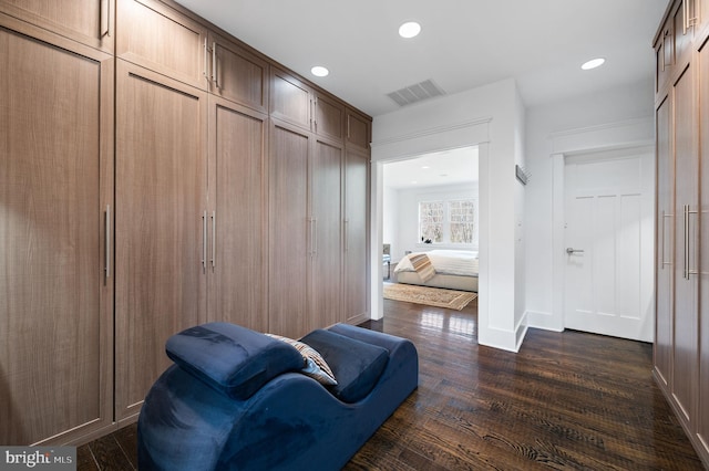 interior space with dark wood-type flooring