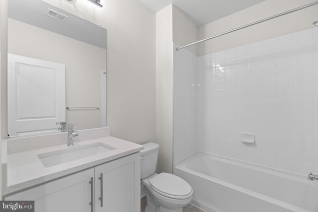 full bathroom with vanity, toilet, and shower / washtub combination