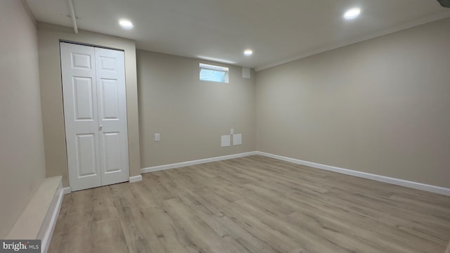 basement with light wood-type flooring