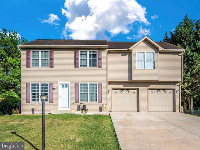 view of front facade featuring a front yard and a garage