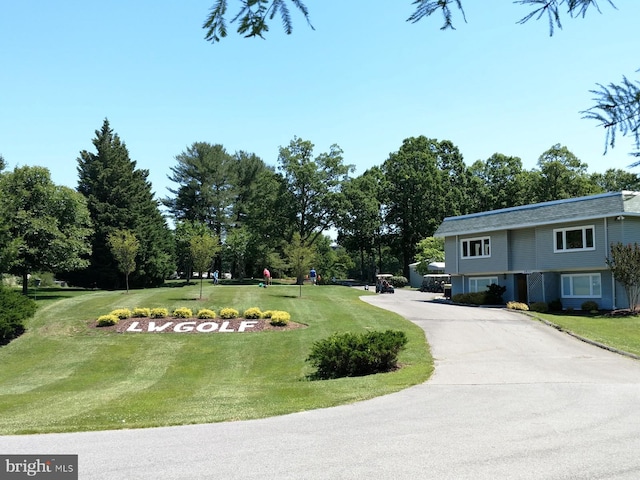 view of home's community featuring a lawn