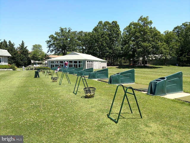 view of community featuring a lawn