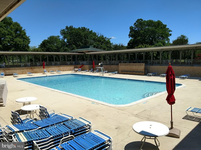 view of swimming pool with a patio