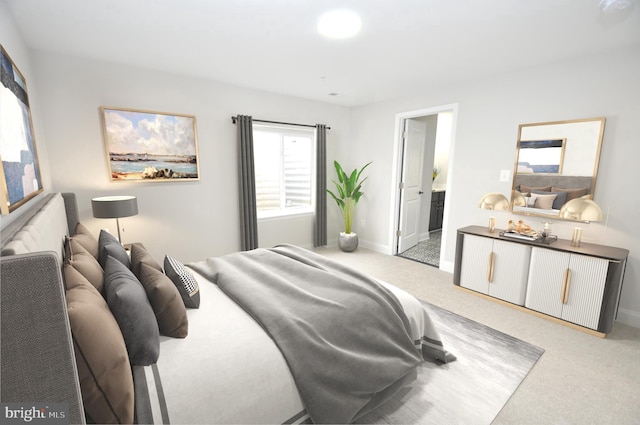 carpeted bedroom featuring connected bathroom