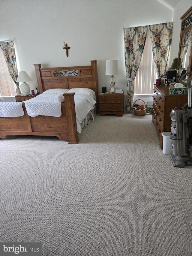 bedroom with light colored carpet