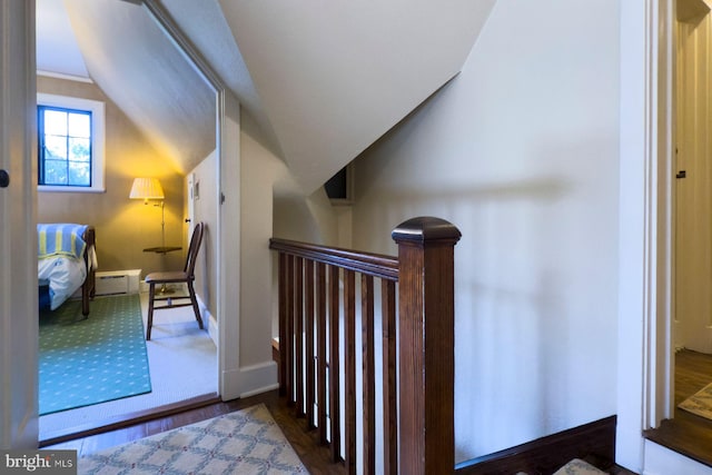 staircase featuring hardwood / wood-style floors