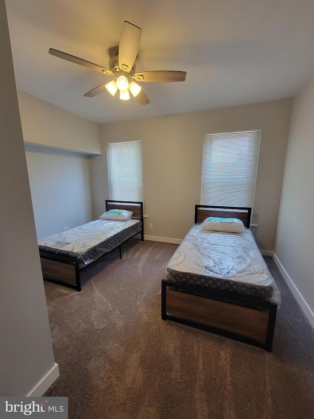 bedroom with carpet flooring and ceiling fan