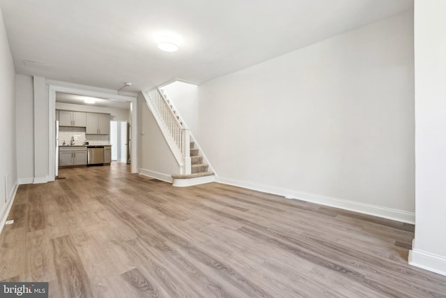 unfurnished living room with light hardwood / wood-style flooring