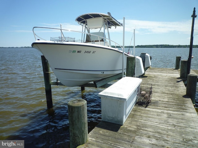 dock area with a water view