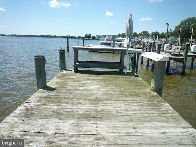 view of dock with a water view