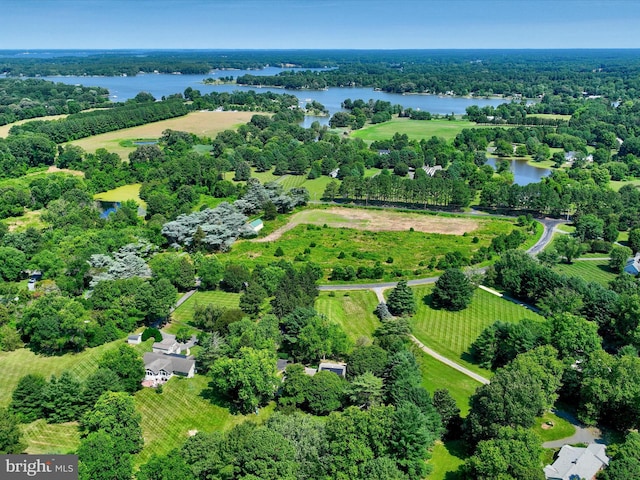 birds eye view of property featuring a rural view and a water view