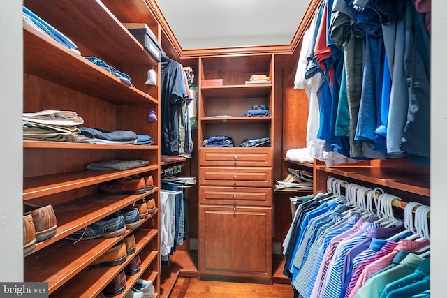 spacious closet with light hardwood / wood-style floors