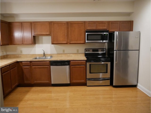 kitchen featuring sink, stainless steel appliances, and light wood-type flooring