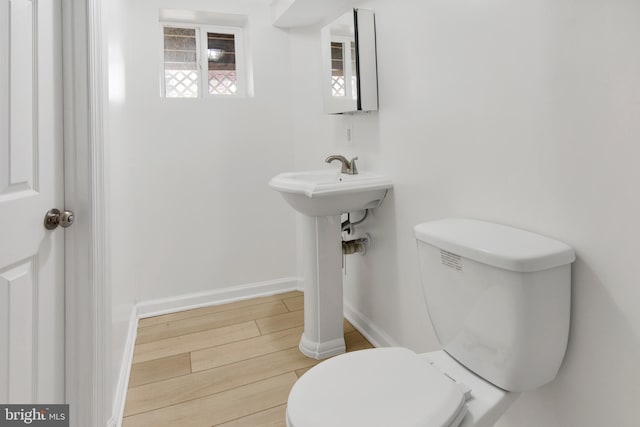 bathroom with toilet and wood-type flooring