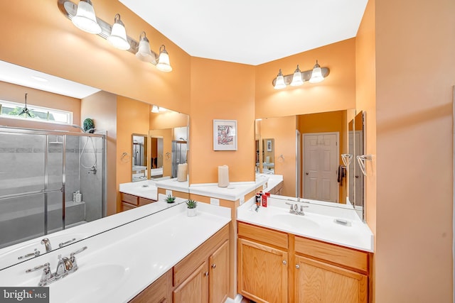 bathroom featuring vanity and walk in shower