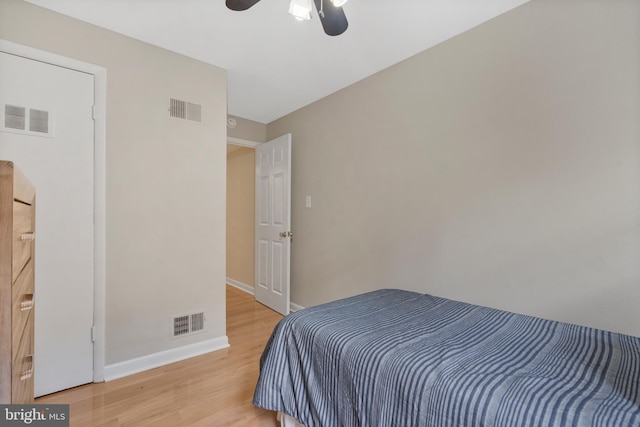 bedroom featuring ceiling fan and wood-type flooring