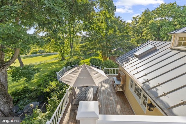 deck featuring a lawn and fence