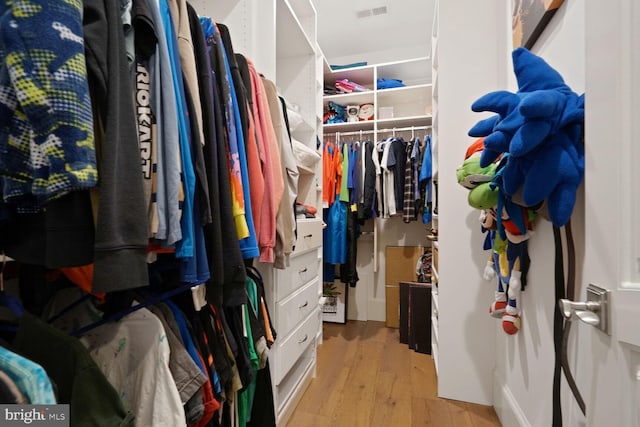 spacious closet with light hardwood / wood-style flooring