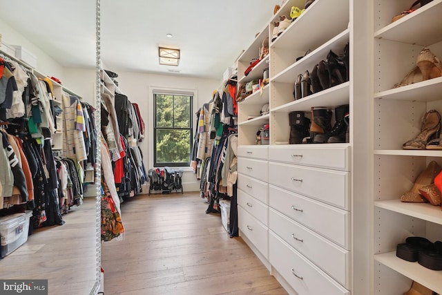 spacious closet featuring light wood-type flooring