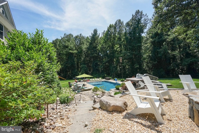 view of swimming pool featuring a patio