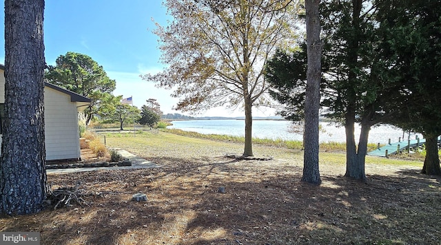 view of yard with a water view