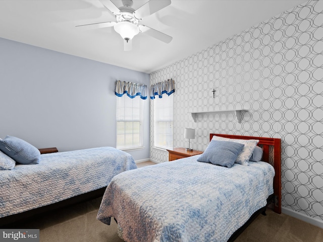 bedroom featuring carpet flooring and ceiling fan