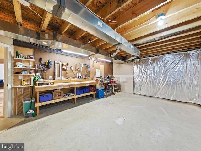 basement featuring a workshop area