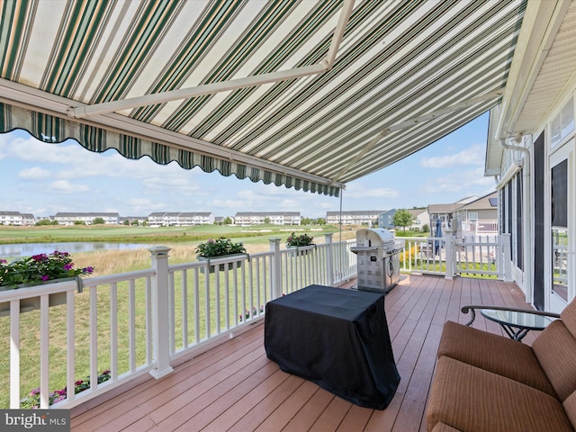 deck with a water view