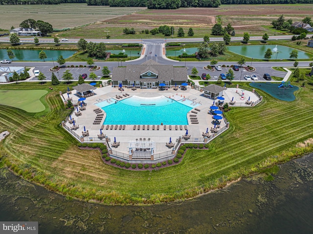 aerial view with a water view