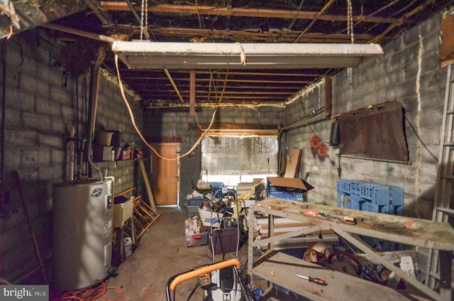 basement with water heater