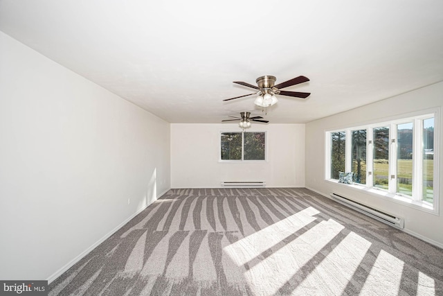 empty room featuring carpet and a baseboard heating unit