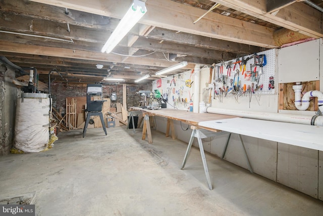 basement featuring a workshop area