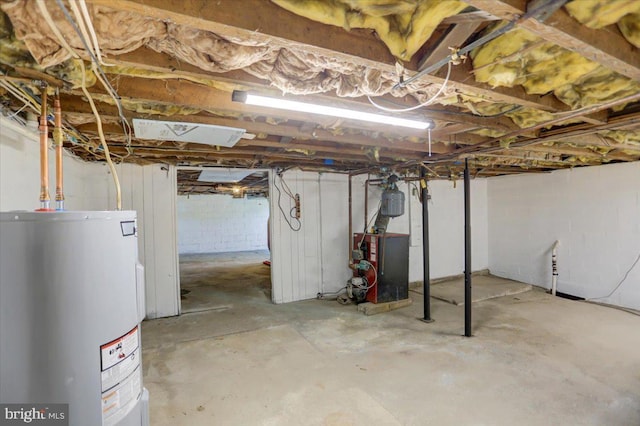 basement featuring water heater