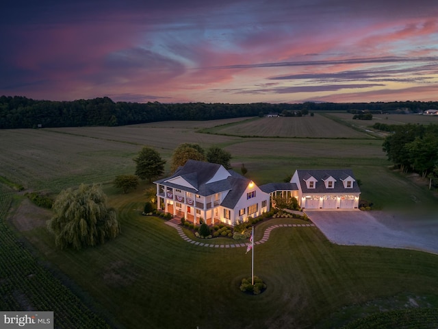 aerial view at dusk with a rural view