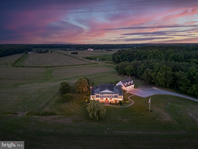 aerial view at dusk with a rural view