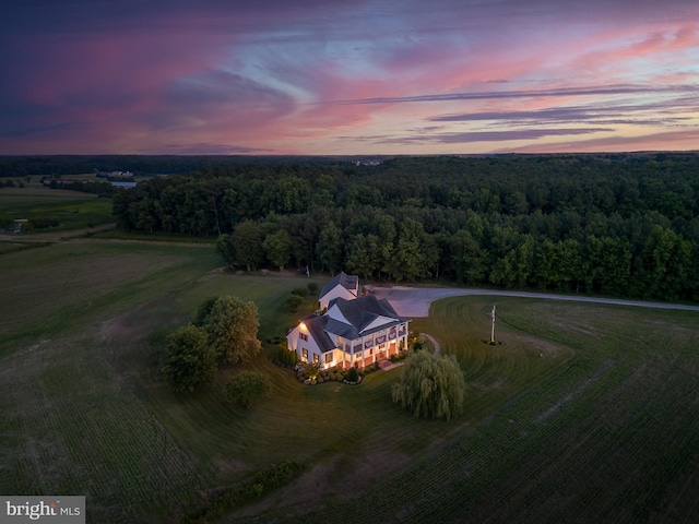 view of aerial view at dusk