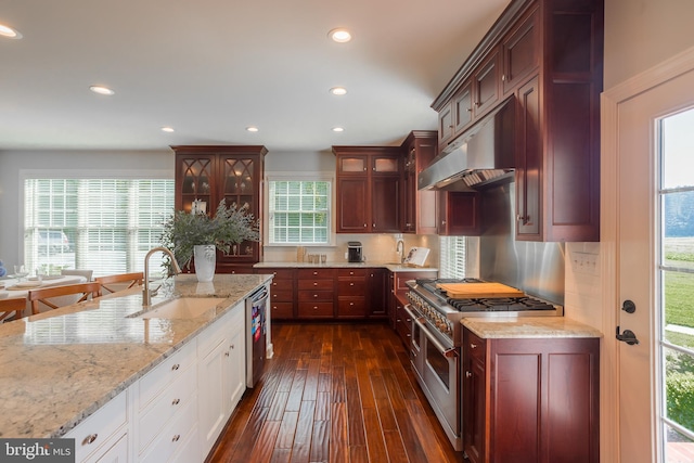 kitchen with appliances with stainless steel finishes, white cabinetry, a healthy amount of sunlight, and sink