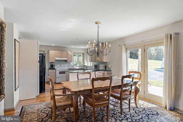 dining room featuring light hardwood / wood-style floors and a notable chandelier