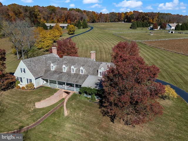 drone / aerial view featuring a rural view