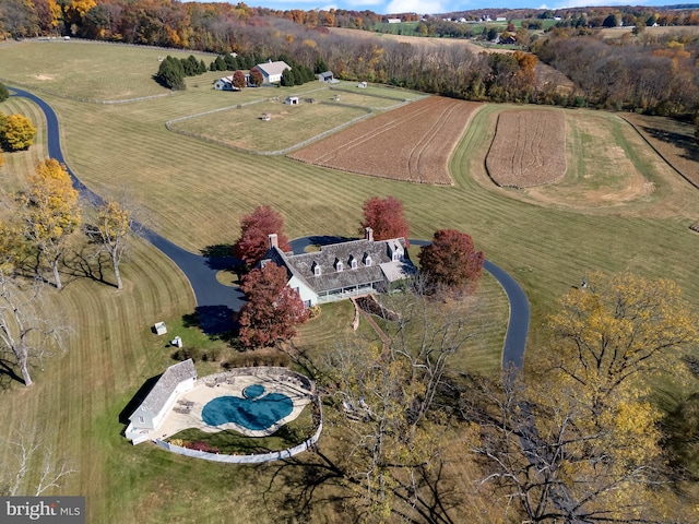 drone / aerial view with a rural view