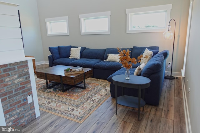 living room with hardwood / wood-style flooring and a wealth of natural light