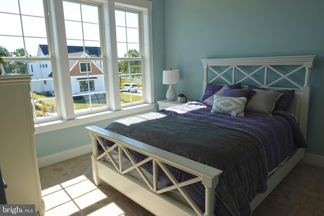 carpeted bedroom featuring multiple windows