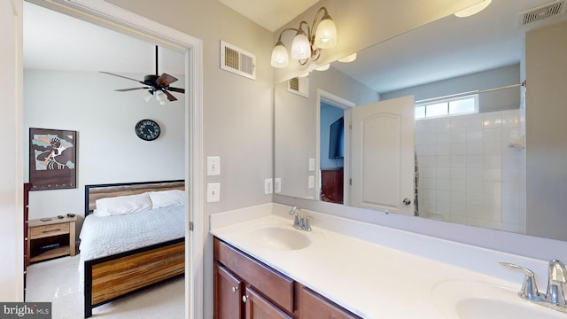 bathroom with vanity and ceiling fan