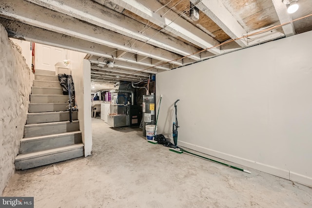 basement featuring water heater