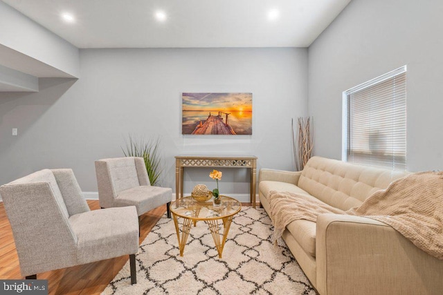 living room with light hardwood / wood-style flooring