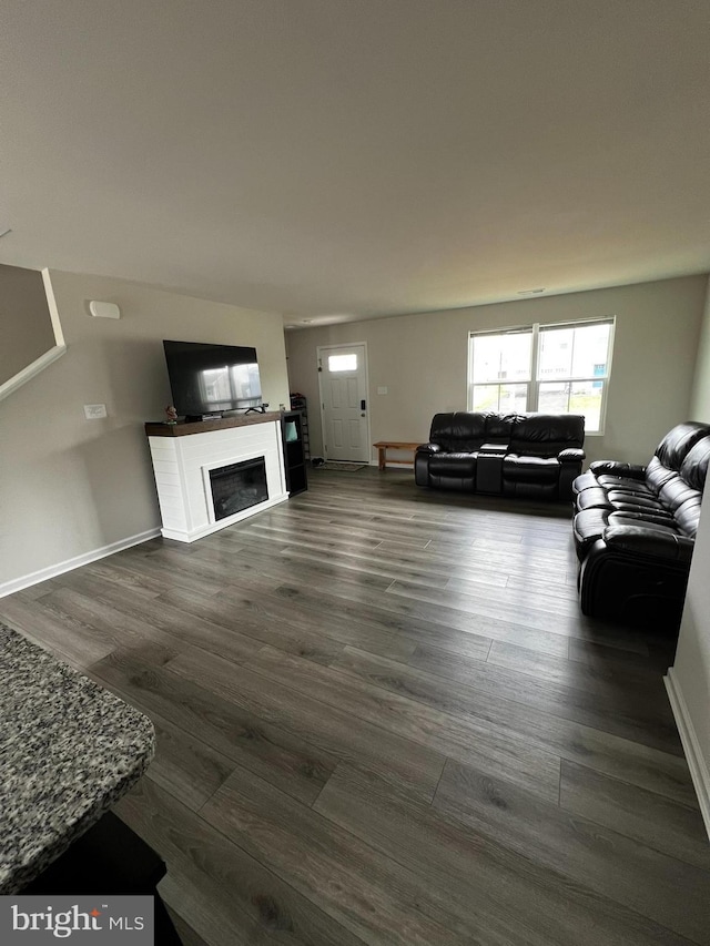 living room with dark wood-type flooring