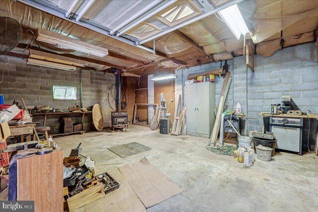 basement with a workshop area